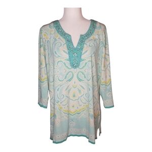 JM Collection Green and Blue Embellished Tunic
